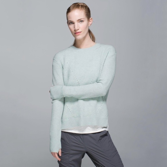 Lululemon Seva Sweater Merino Wool Pointelle Knit High Low Pullover Minty Grey 4 - Picture 1 of 14